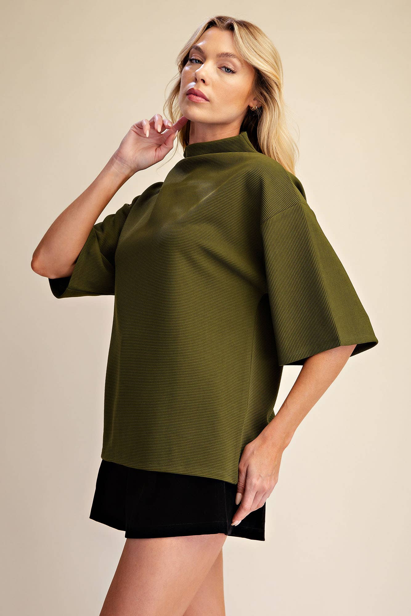 Old Mill Mock Neck Top-Olive