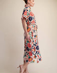Garden Grace Tie Waist Midi Dress-Coral