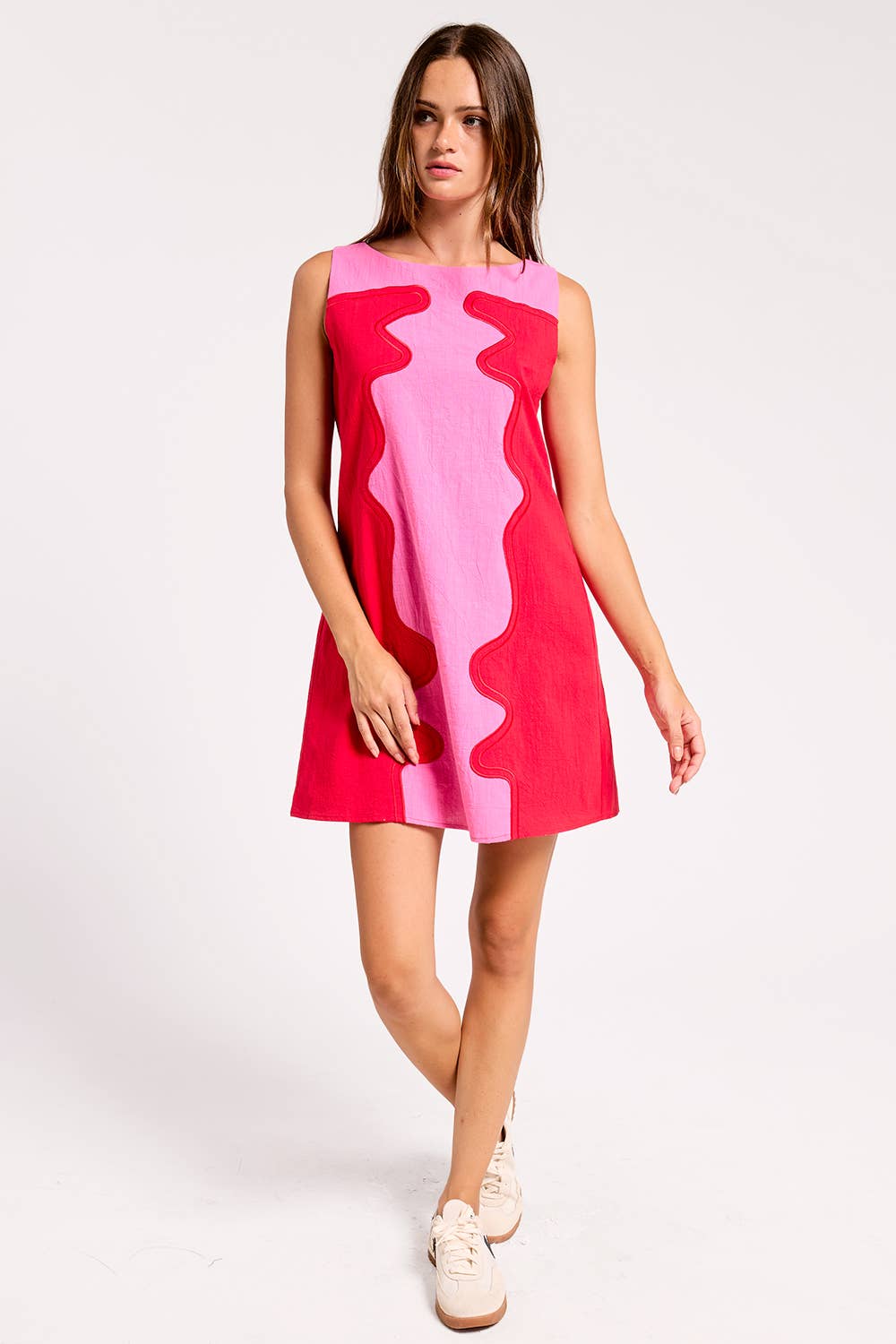Wavy Pop Shift Dress-Pink