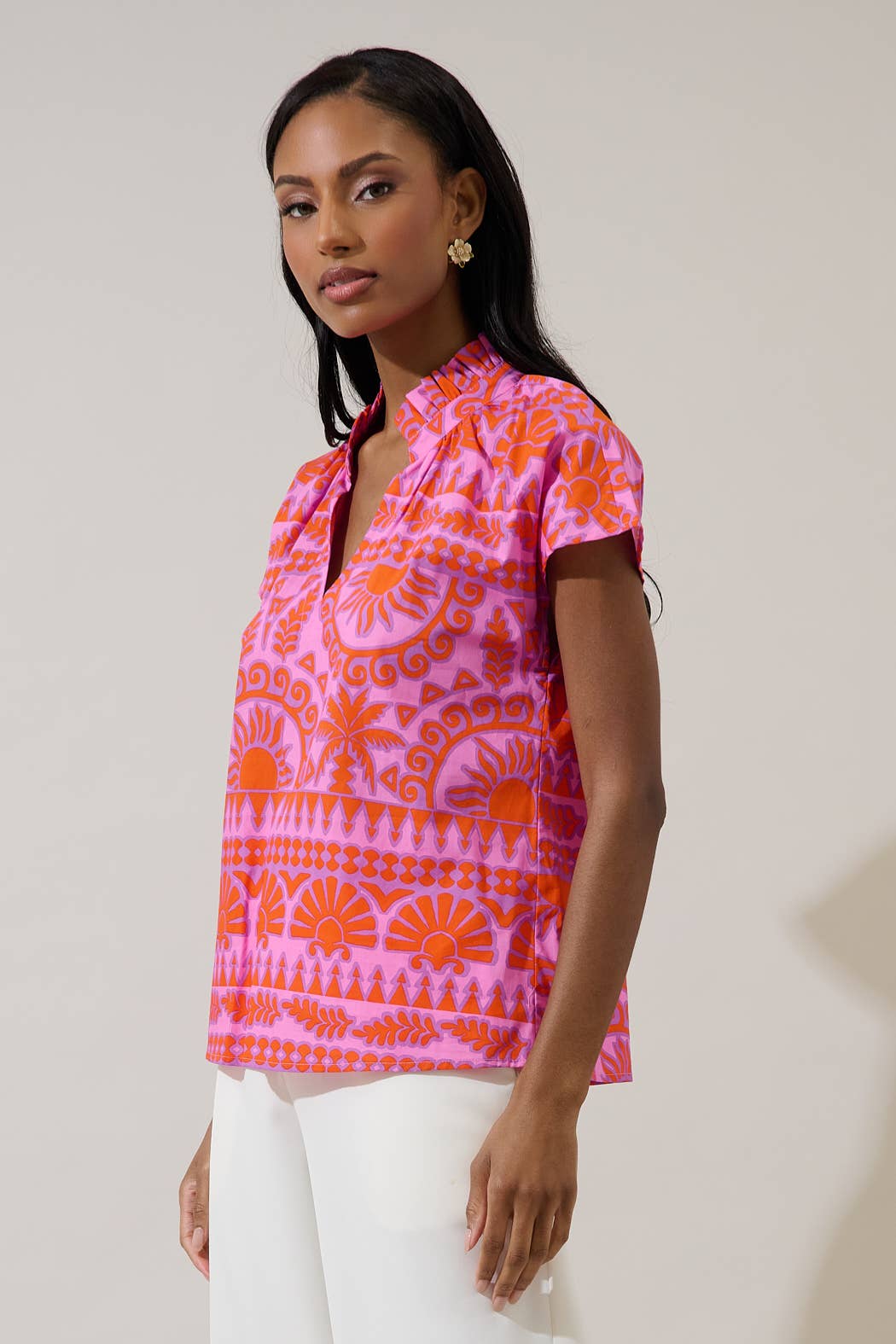 Tarie Tropical Ruffle Top