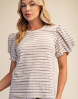 Sunny Stripe Puff Sleeve Top-Beige