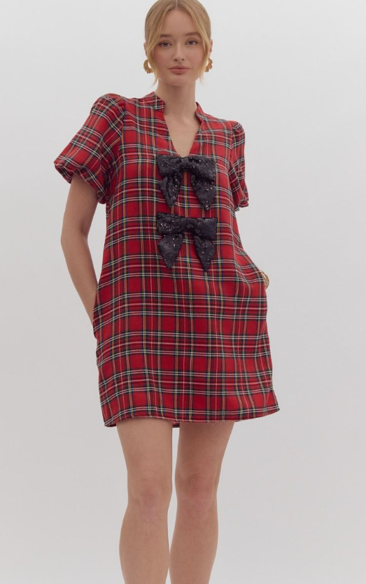 The Present Plaid Dress- Red