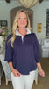 Stripes And Smiles Collared Top- Navy