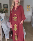 Sunflower Fields Embroidered Maxi Dress-Chestnut