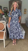 Floral Elegance Midi Dress-Navy