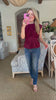 Skyline Chic Pleated Top-Burgundy