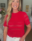 Crochet Crush Top-Scarlet Red