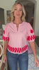 Cherry Blossom Embroidered Top-Pink/Red