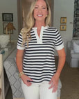 Striped V-Neck Knit Top