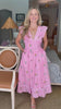 Flower Bouquet Embroidered Midi Dress-Pink