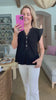 Ruffled Cap Sleeve Top-Black