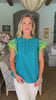 La Viva Embroidered Top-Teal Blue